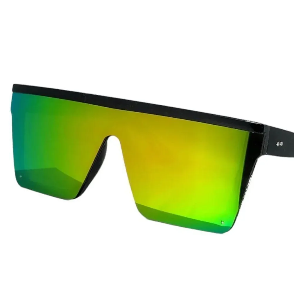 Square Rainbow Mirrored Lens Black Rimless Frame Sunglasses NEW